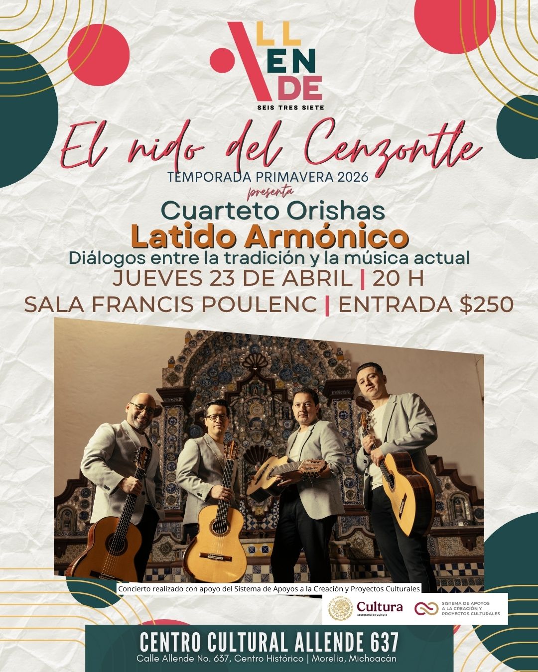 Programación Artística El nido del Cenzontle/Cuarteto Orishas