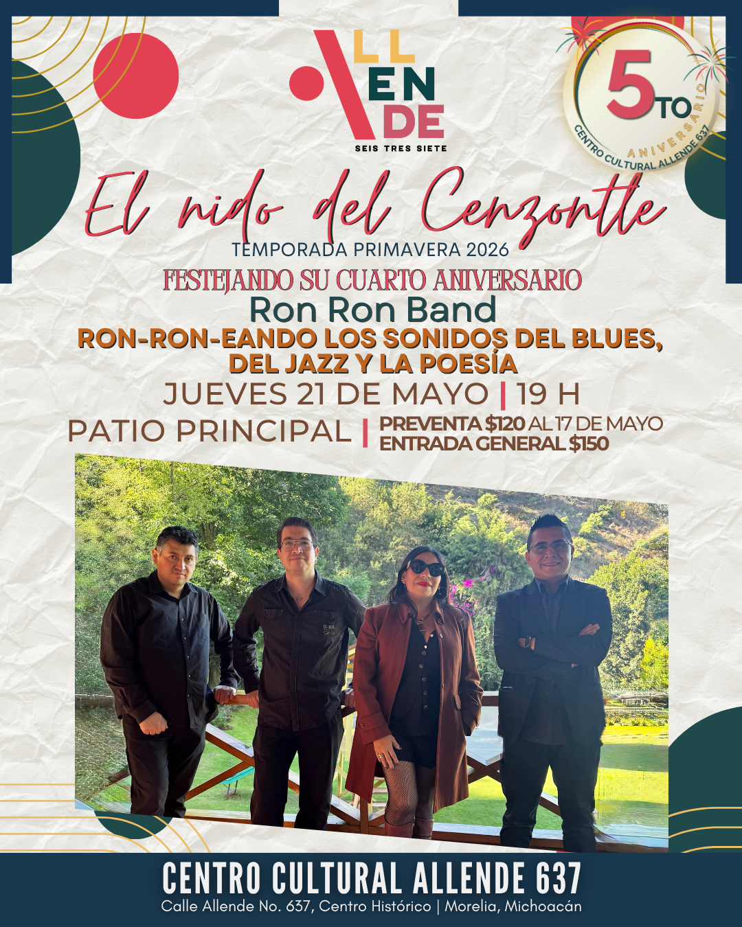 Programación Artística El nido del Cenzontle/ Ron Ron Band celebrando su cuarto aniversario