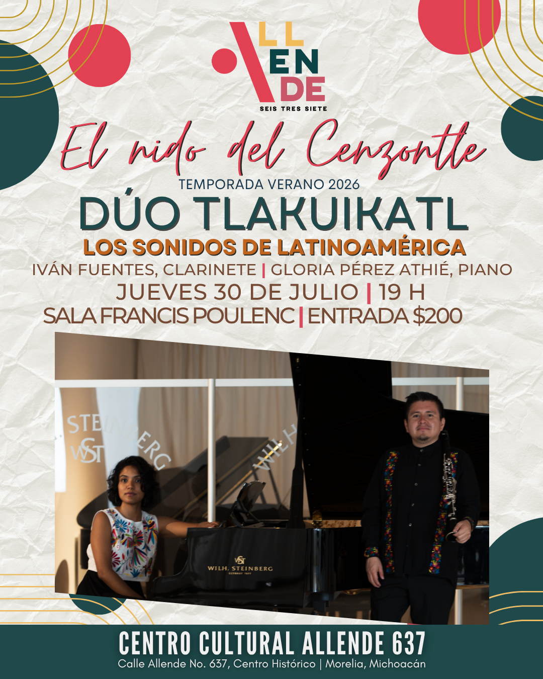 Cartel de Programación Artística El nido del Cenzontle/ Dúo Tlakuikatl