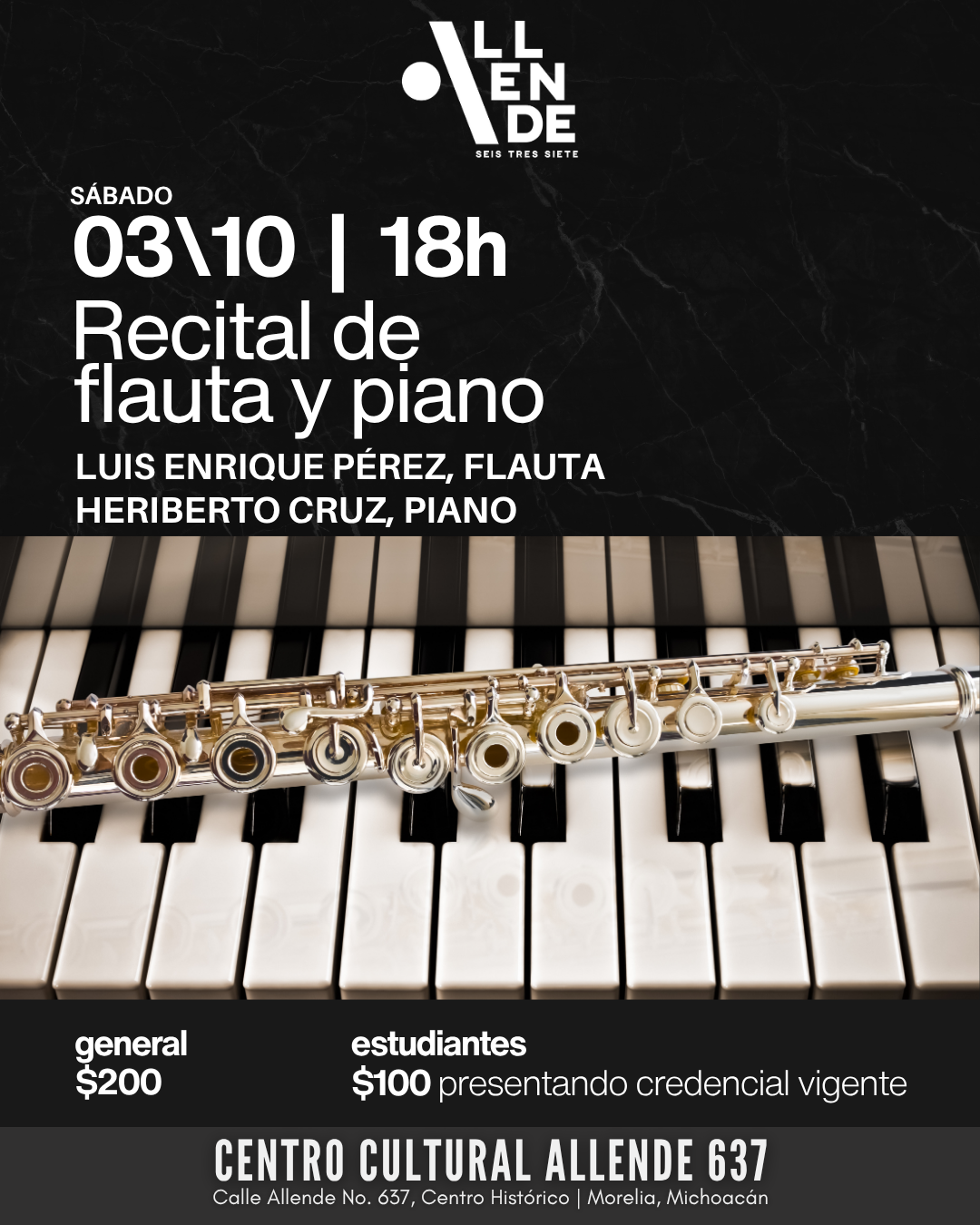 Cartel de Recital de flauta y piano / Luis Enrique Pérez, flauta - Heriberto Cruz, piano